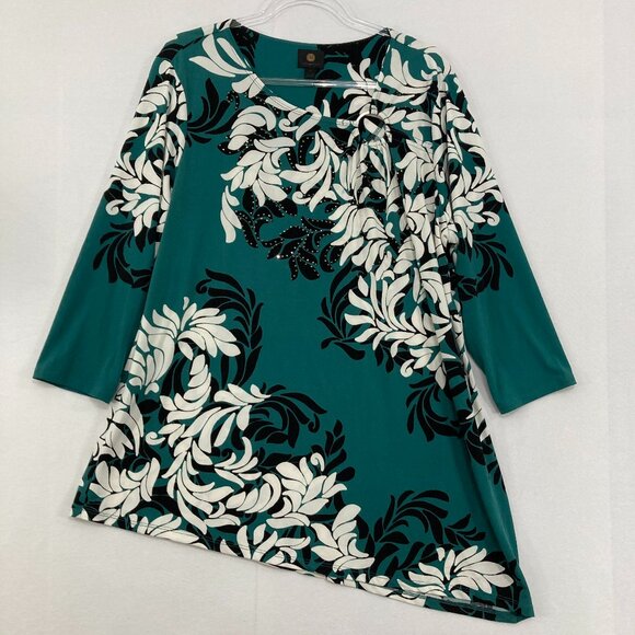 JM Collection size XL Multi Color Artsy Stretch Asymmetric 3/4 Sleeve Tunic - Picture 1 of 9